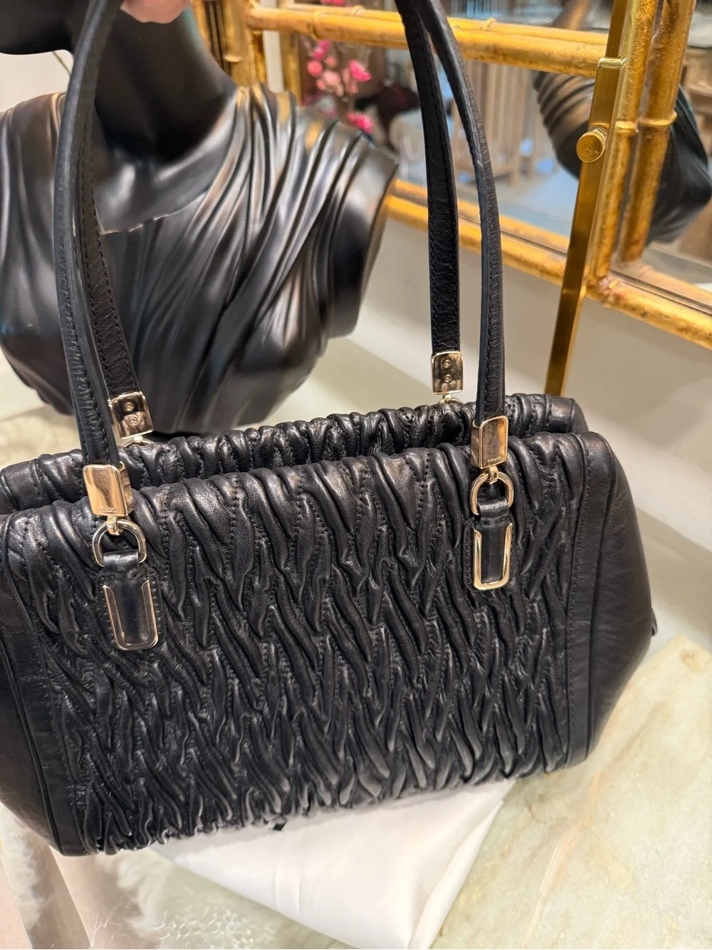 Coach Black Quilted-Textured Leather Shoulder Bag